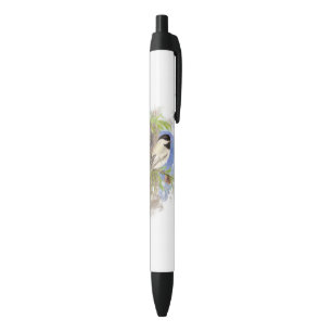 Watercolor Cute Chickadee Bird Nature Art Black Ink Pen