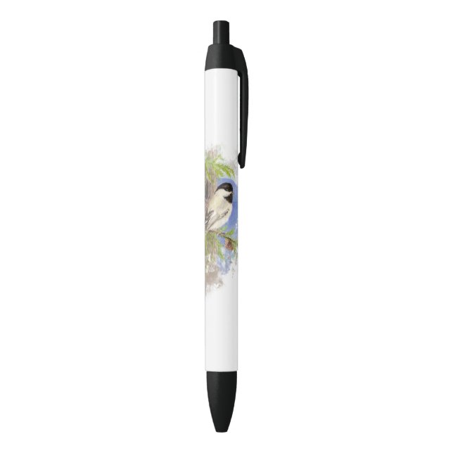 Watercolor Cute Chickadee Bird Nature Art Black Ink Pen (Bottom (Vertical))