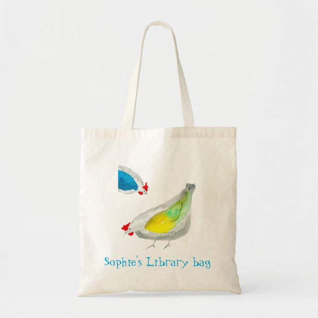 Watercolor cute chicke library name tote bag (Front)