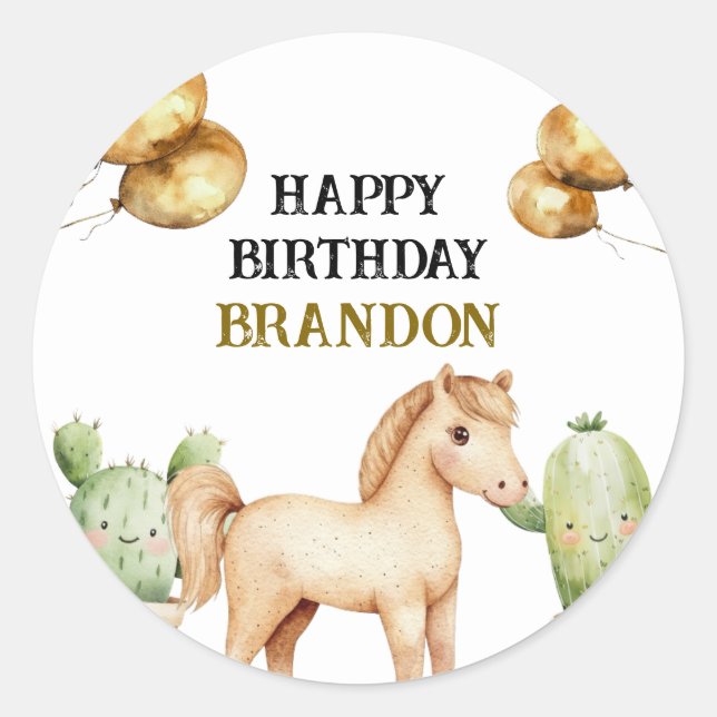 Watercolor Cute Cowboy 1st Rodeo Birthday Classic Round Sticker (Front)