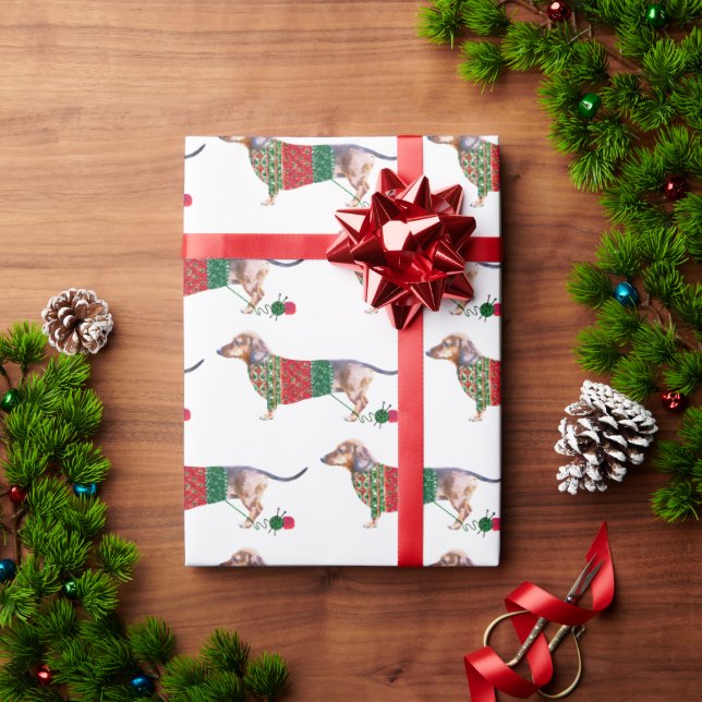 Watercolor Cute Dachshund Dog in Christmas jumper Wrapping Paper (Holiday Gift)