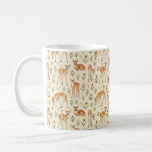 Watercolor cute deer with wild flowers seamless pa coffee mug