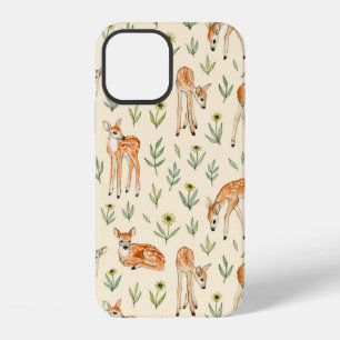 Watercolor cute deer with wild flowers seamless pa iPhone 12 case