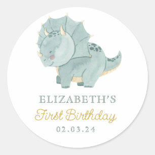 Watercolor Cute Dino Birthday Classic Round Sticker