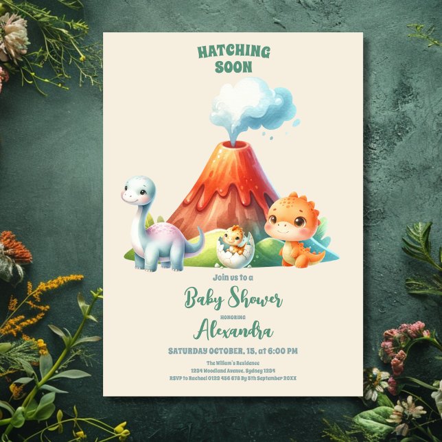 Watercolor Cute Dinosaur Greenery Baby Shower Invitation (Creator Uploaded)