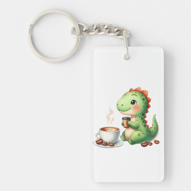watercolor Cute Dinosaur T Rex drinking Acrylic  Key Ring (Front)