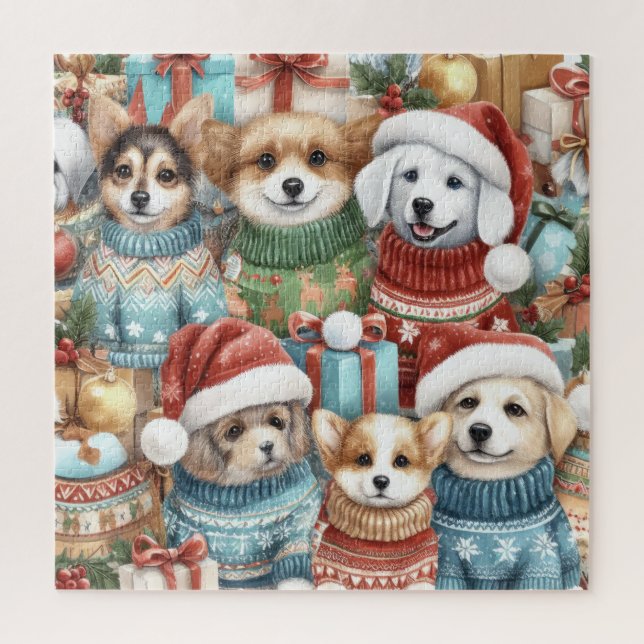 Watercolor Cute Dogs in Sweaters Jigsaw Puzzle (Vertical)