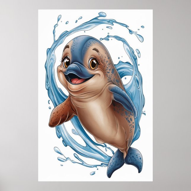Watercolor cute dolphin for kids room  poster (Front)