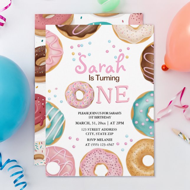  watercolor cute doughnuts 1st birthday  invitation (Creator Uploaded)