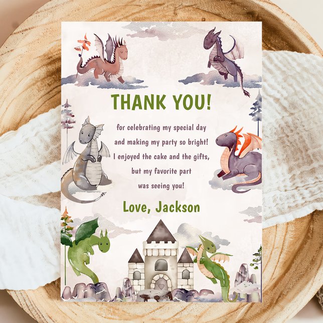 Watercolor Cute Dragon  Birthday Thank You Card (Creator Uploaded)