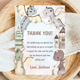 Watercolor Cute Dragon  Birthday Thank You Card