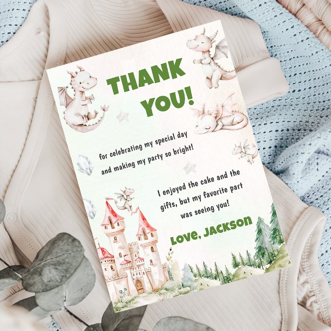 Watercolor Cute Dragon  Birthday Thank You Card (Creator Uploaded)