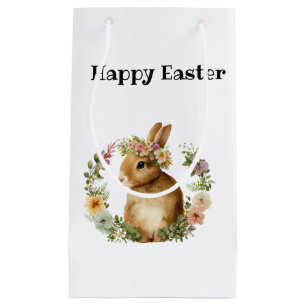 Watercolor Cute Elegant Easter Bunny Flower Small Gift Bag