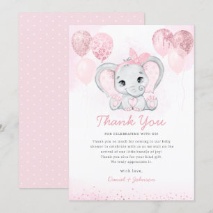 Watercolor Cute Elephant Baby Shower Thank You Invitation