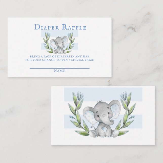 Watercolor Cute Elephant Boy Baby Diaper Raffle Business Card (Front/Back)
