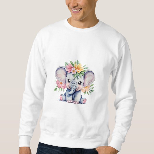 Watercolor Cute Elephant with flowers Sweatshirt (Front)