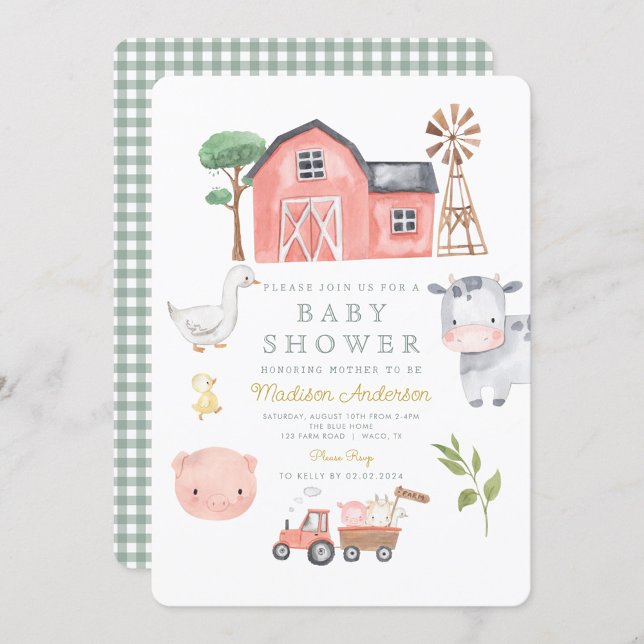 Watercolor Cute Farm Animals Barnyard Baby Shower  Invitation (Creator Uploaded)