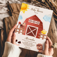 Watercolor Cute Farm Animals Barnyard Baby Shower