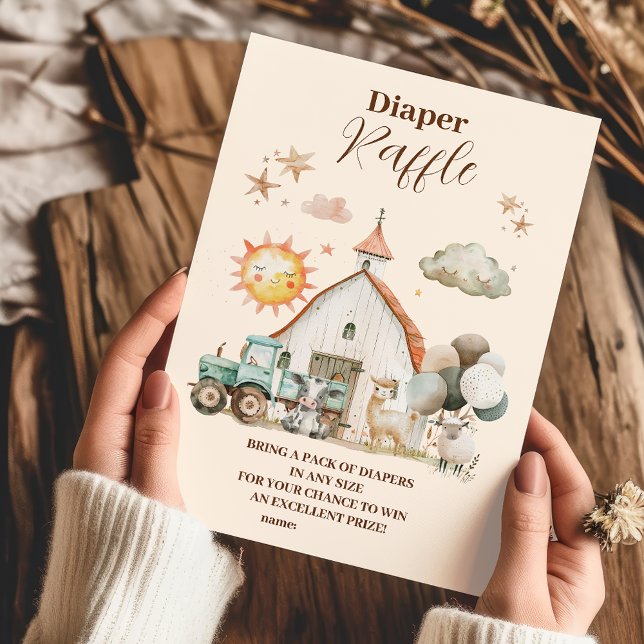 Watercolor Cute Farm Animals Raffle Diapper  Enclosure Card (Creator Uploaded)