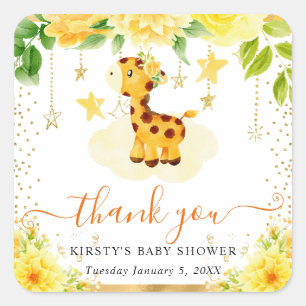 Watercolor Cute Floral Giraffe Baby Shower Square Sticker