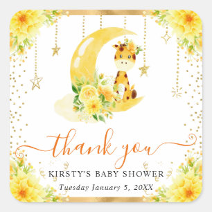 Watercolor Cute Floral Giraffe Baby Shower Square Sticker