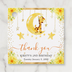 Watercolor Cute Floral Giraffe Birthday Favour Tags