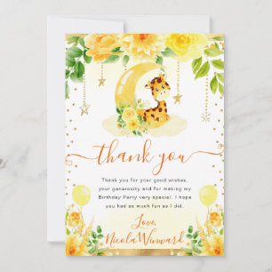 Watercolor Cute Floral Giraffe Birthday Thank You Card