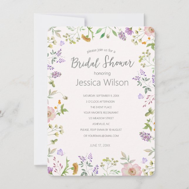Watercolor Cute Floral Meadow  Bridal Shower Invitation (Front)