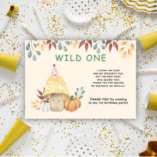 Watercolor cute fly agaric first birthday party thank you card