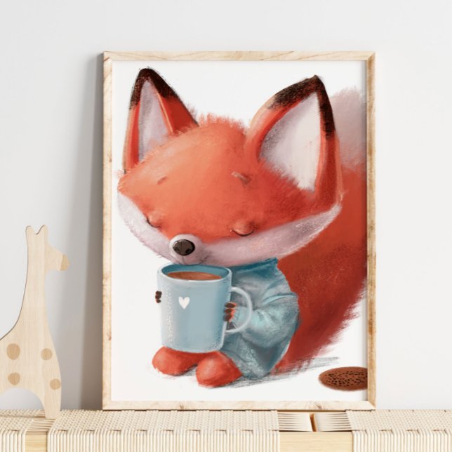 Watercolor Cute Fox Coffee | Fox Wall Print (Creator Uploaded)