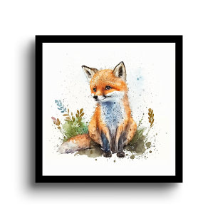 Watercolor Cute Fox Wall Art Poster