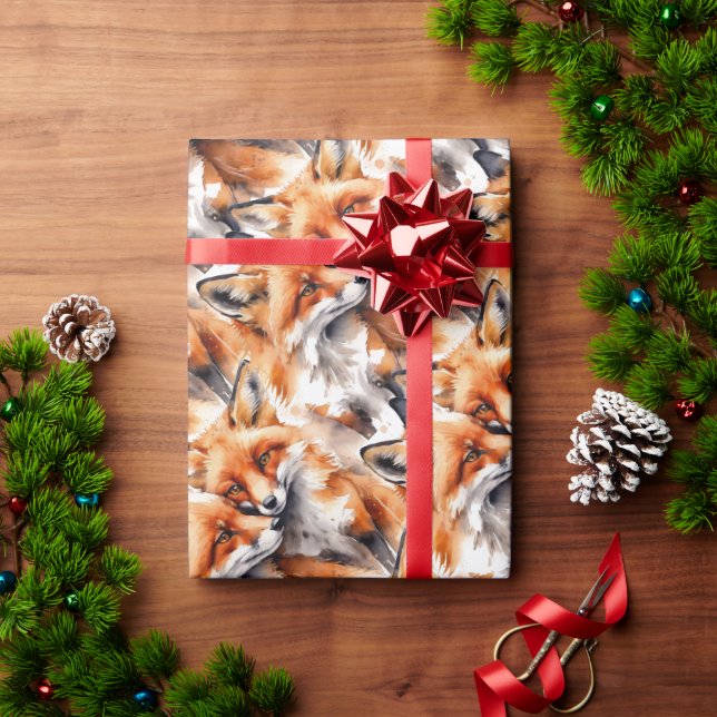 Watercolor Cute Foxes Fox Animal Wildlife Nature   Wrapping Paper (Holiday Gift)