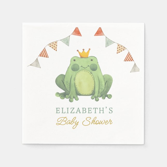 Watercolor Cute Frog Baby Shower Napkin (Front)