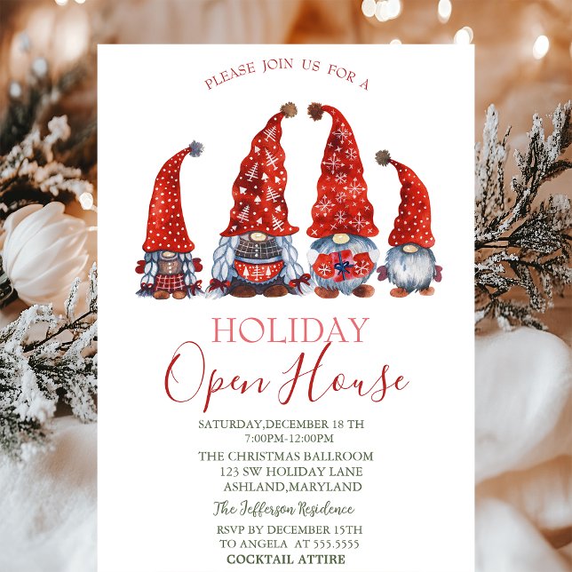 Watercolor Cute Gnomes Snowflakes Open House     Invitation (Creator Uploaded)