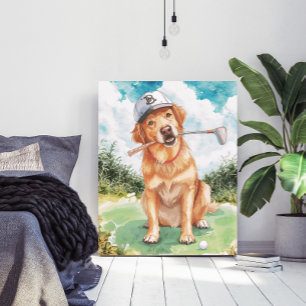 Watercolor Cute Golden Retriever Golf Poster