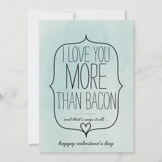 Watercolor Cute Heart Funny Bacon Valentines Day Holiday Card (Front)
