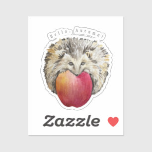 Watercolor cute hedgehog and apple classic round s