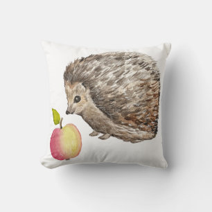 Watercolor cute hedgehog and apple cushion
