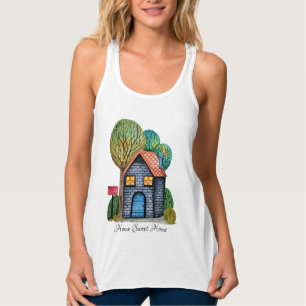 Watercolor Cute Home Sweet Home Art Singlet