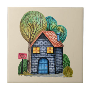 Watercolor Cute Home Sweet Home Art Tile