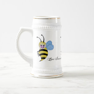 Watercolor Cute Honey Bee With Happy Smile Beer Stein