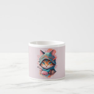 Watercolor Cute Hooded Ninja Cat Espresso Cup