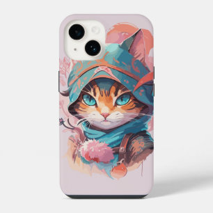 Watercolor Cute Hooded Ninja Cat iPhone 14 Case