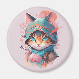 Watercolor Cute Hooded Ninja Cat Magnet