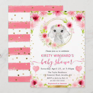 Watercolor Cute Jungle Elephant Baby Shower Invitation
