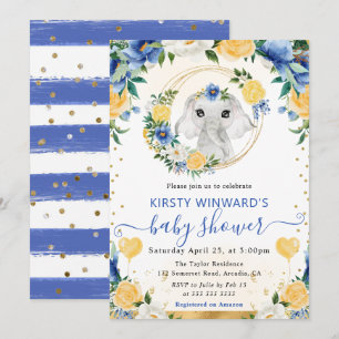 Watercolor Cute Jungle Elephant Baby Shower Invitation