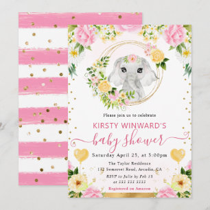 Watercolor Cute Jungle Elephant Baby Shower Invitation