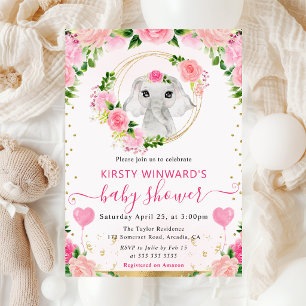 Watercolor Cute Jungle Elephant Baby Shower Invitation