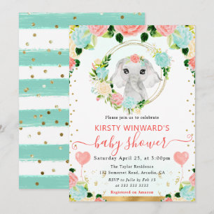 Watercolor Cute Jungle Elephant Baby Shower Invitation