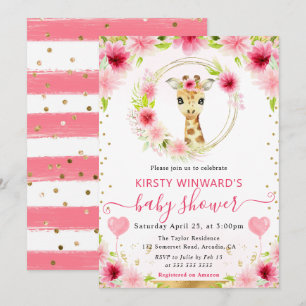 Watercolor Cute Jungle Giraffe Baby Shower Invitation